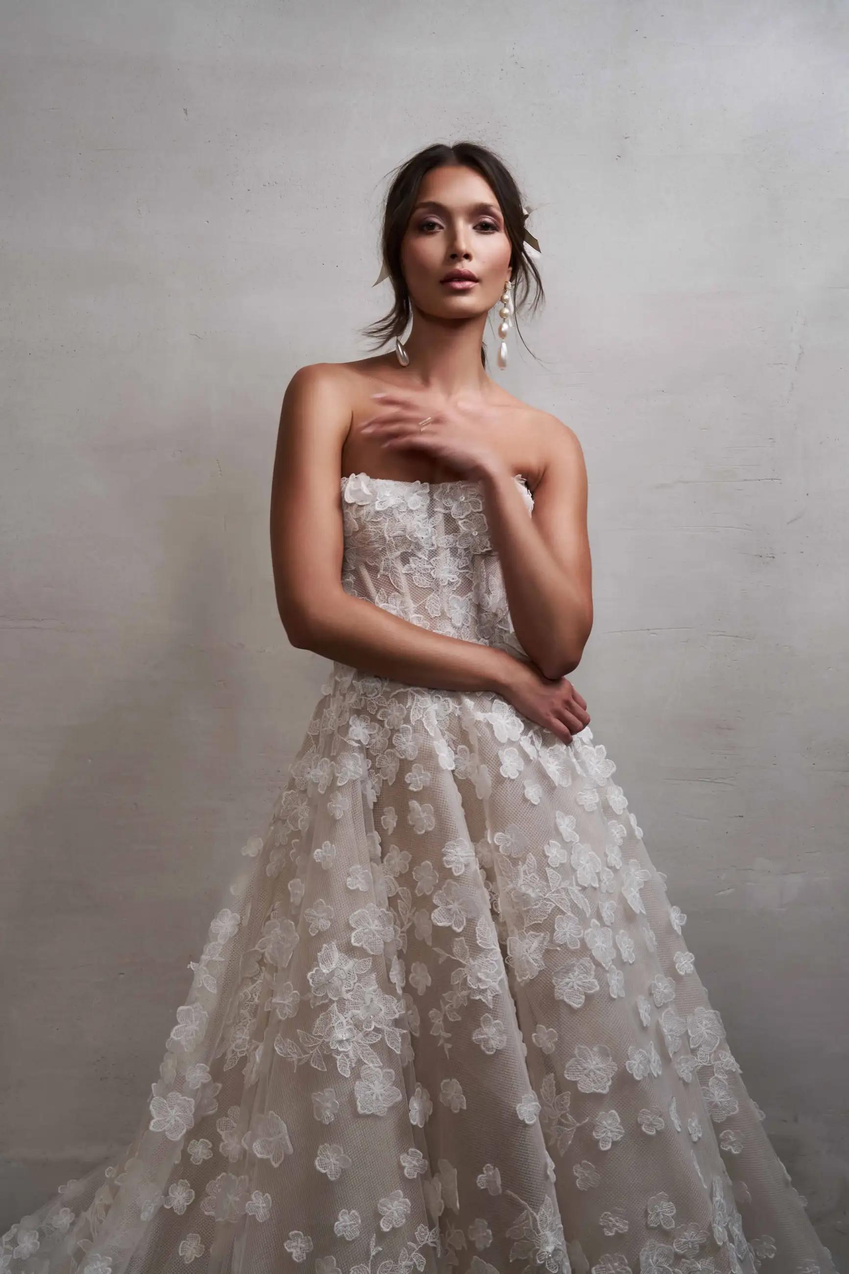 Model wearing Watters wedding gown