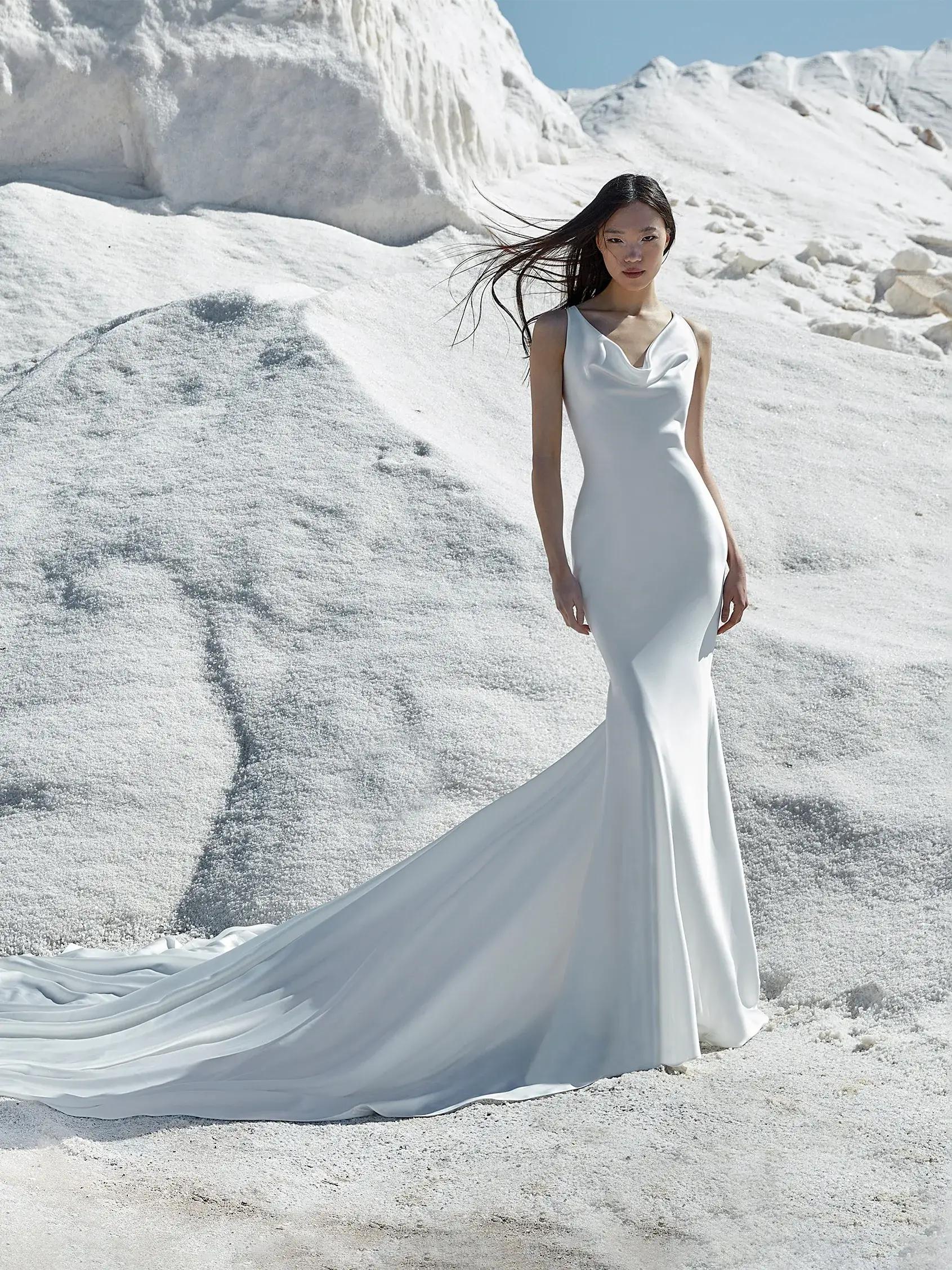 Model wearing Pronovias Atelier wedding gown