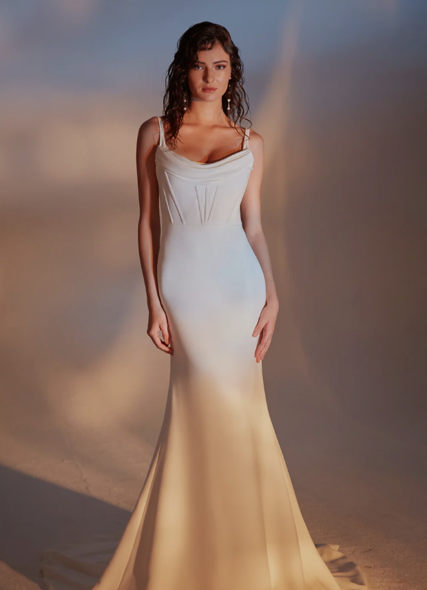 Model wearing Theia Couture wedding gown