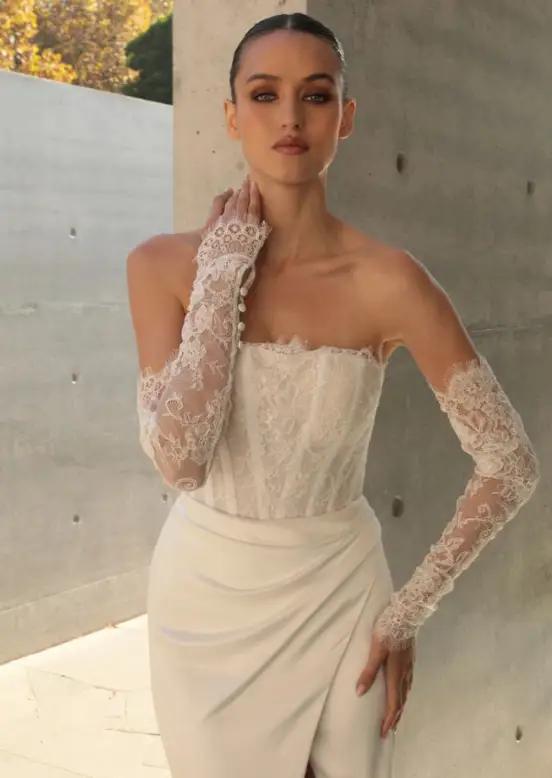 Model wearing Mariana Hardwick wedding gown