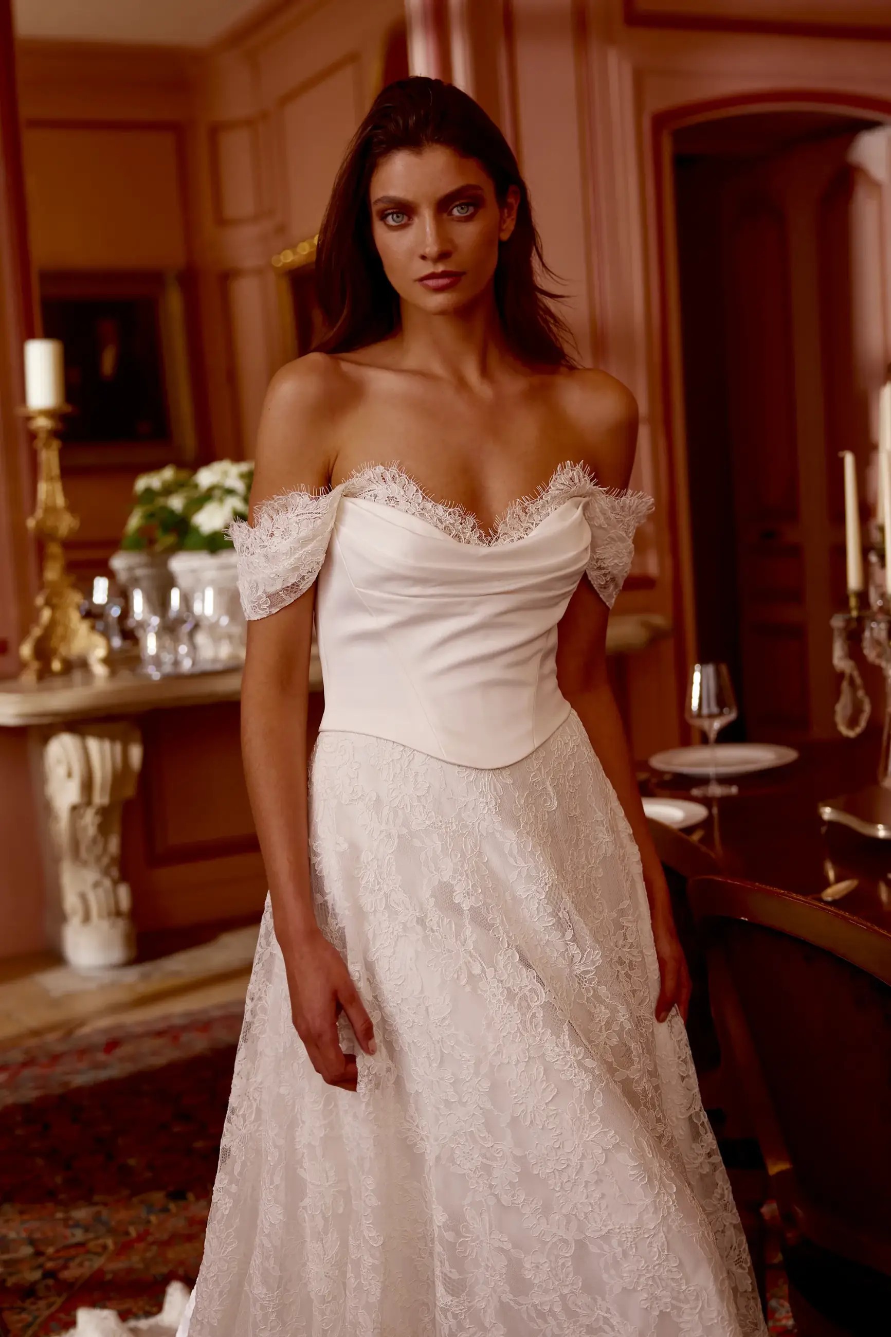 Model wearing Justin Alexander wedding gown